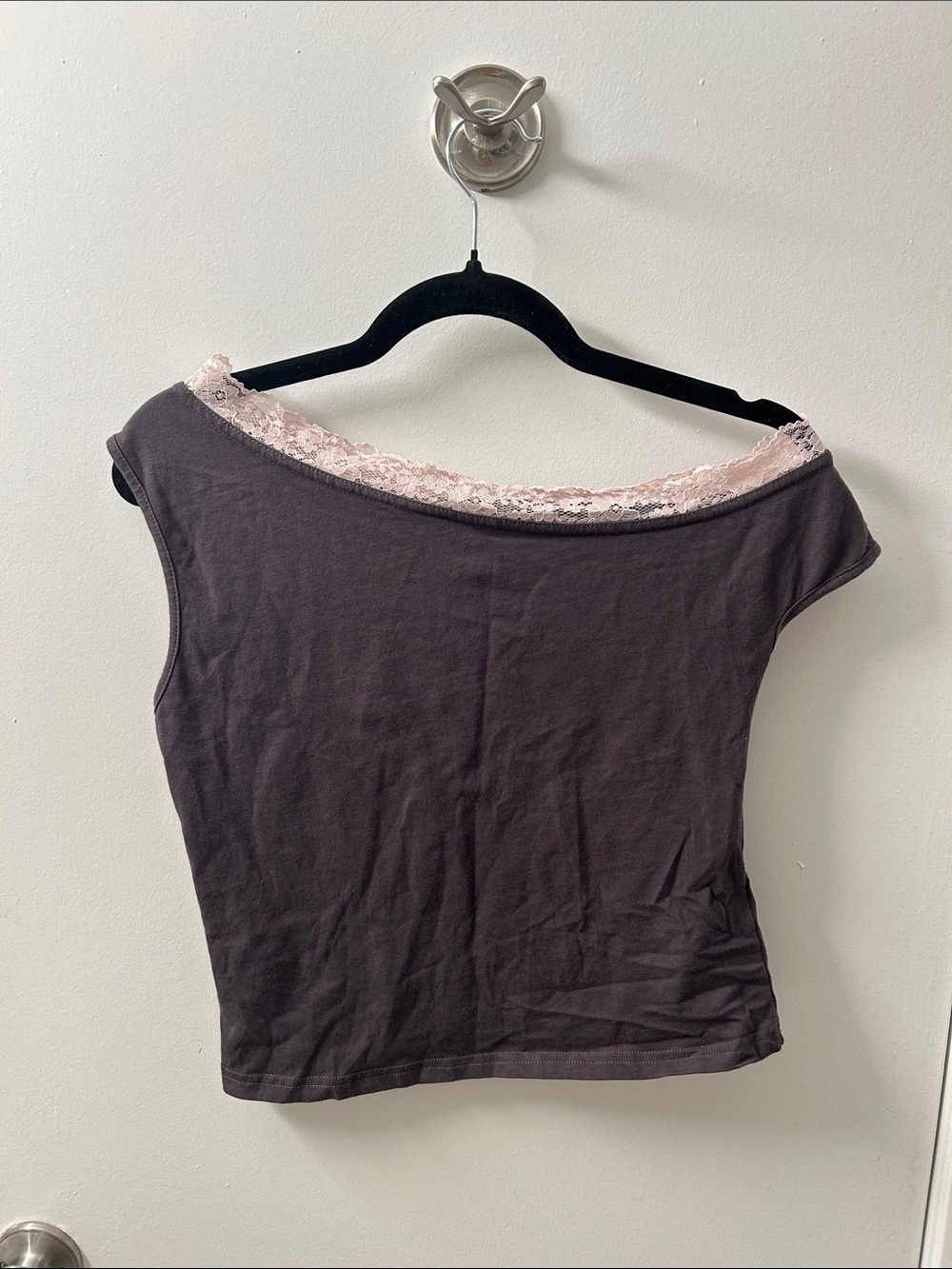 Edikted Black Tank Top with Light Pink Lace Trim